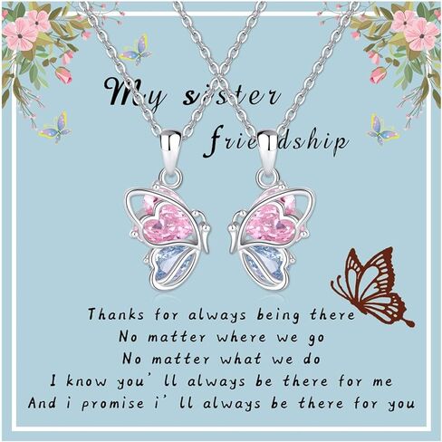 925 Sterling Silver Butterfly Matching Necklaces set 2 Mom and Daughter Necklaces Aunt Niece Matching Necklace Best Friend Friendship Necklaces for 2 in Kuwait