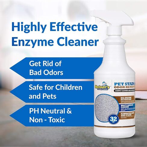 Pet Stain Remover and Pet Odor Eliminator for Home, Carpet Cleaner Solution, Advanced Bio-Enzyme Cleaner, Non Toxic & Child Safe, 32oz - Sheiner’s in Kuwait