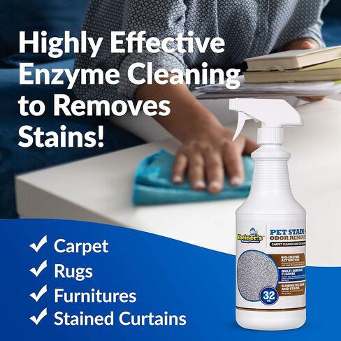 Pet Stain Remover and Pet Odor Eliminator for Home, Carpet Cleaner Solution, Advanced Bio-Enzyme Cleaner, Non Toxic & Child Safe, 32oz - Sheiner’s in Kuwait