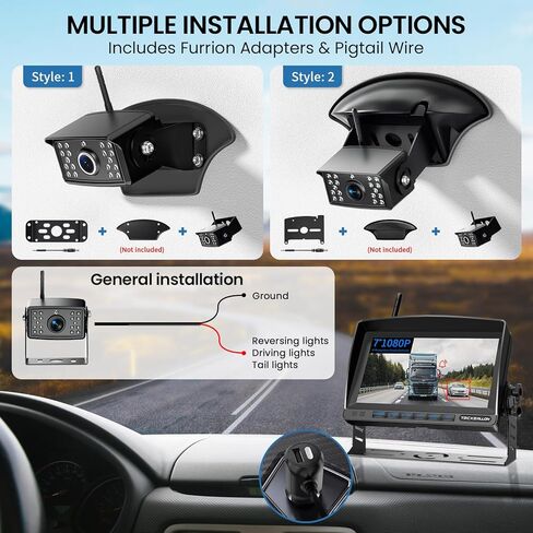 RV Backup Camera, Vehicle Backup Camera with AI Detection, 1080P Backup Cameras, 7'' Waterproof Wireless Backup Camera with DVR Recording & Night Vision for Car, Van, SUV, Truck, Trailer in Kuwait