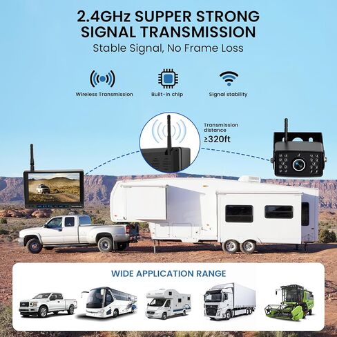 RV Backup Camera, Vehicle Backup Camera with AI Detection, 1080P Backup Cameras, 7'' Waterproof Wireless Backup Camera with DVR Recording & Night Vision for Car, Van, SUV, Truck, Trailer in Kuwait