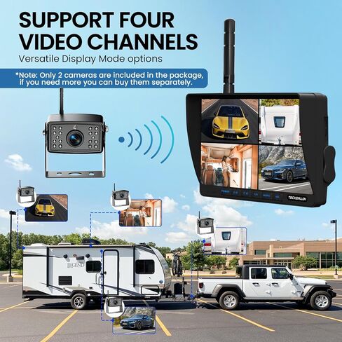 RV Backup Camera, Vehicle Backup Camera with AI Detection, 1080P Backup Cameras, 7'' Waterproof Wireless Backup Camera with DVR Recording & Night Vision for Car, Van, SUV, Truck, Trailer in Kuwait