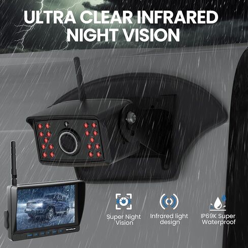 RV Backup Camera, Vehicle Backup Camera with AI Detection, 1080P Backup Cameras, 7'' Waterproof Wireless Backup Camera with DVR Recording & Night Vision for Car, Van, SUV, Truck, Trailer in Kuwait