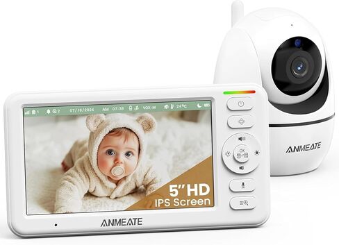ANMEATE Baby Monitor with Remote Pan-Tilt-Zoom Camera,Large Display Video Baby Monitor with Camera and Audio |Infrared Night Vision |Two Way Talk | Room Temperature| Lullabies and 960ft Range（Black） in Saudi Arabia