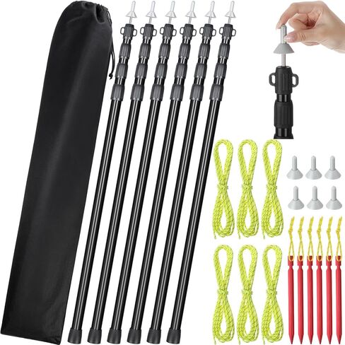 6 Pcs Adjustable Tarp Poles Telescoping Tarp Poles Heavy Duty 7.5ft Aluminum Tent Poles Replacement Lightweight Portable Canopy Tent Poles for Tarp Outdoor Camping Hiking Backpacking Awning in Kuwait