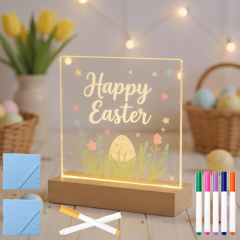 5.9 x 5.9 Inch Warm LED Message Memo Note Board, Acrylic Clear White Desktop Light Up Dry Erase Drawing Writing Board with Stand for Office/Home/Bedroom/Kitchen in Kuwait