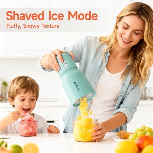 TER Shaved Ice Machine & Juice Blender 2 in 1, Snow Cone Machine Ice Shaver Machine, Portable Blender for Shakes and Smoothies, Cordless Electric, Rechargeable, BPA Free, Black in Kuwait