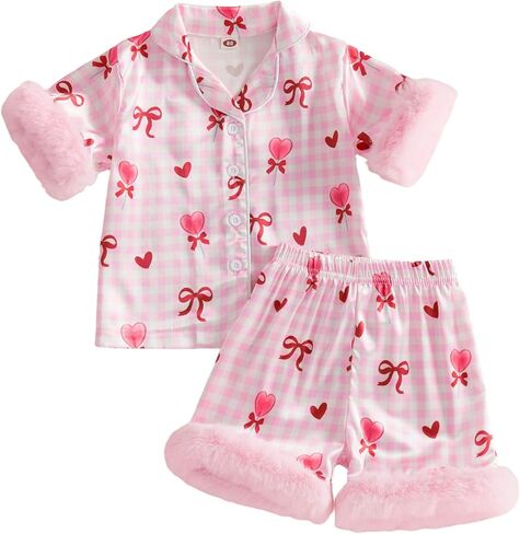 Toddler Pajamas Baby Girl Boy Summer Butterfly/Fruit Print Silk Pjs Sleepwear Nightwear Loungewear Pj Set in Kuwait