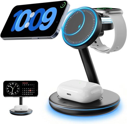 2025 Magnetic 3 in 1 Charger Stand,with Friendly Light for iPhone 16 15 14 13 12 Pro Max Plus Series,Mag-Safe Charger for Apple Watch Series and Air pod 4 3 2 Pro,Gift for Men/Women in Kuwait