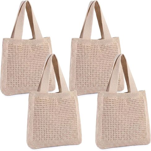 Mixweer 4 Pcs Hand Woven Straw Bag Summer Travel Straw Beach Bags for Women Round Top Handle Straw Handbag Big Capacity Toto Retro Rattan Tote Clutch Bags in Saudi Arabia