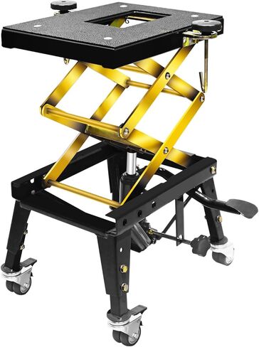 350 Lbs Motorcycle Lift Jack Table, Hydraulic Foot-Operated Scissor Lift Jack for Bike, Motorcycle Stand with 4 Wheels in Kuwait