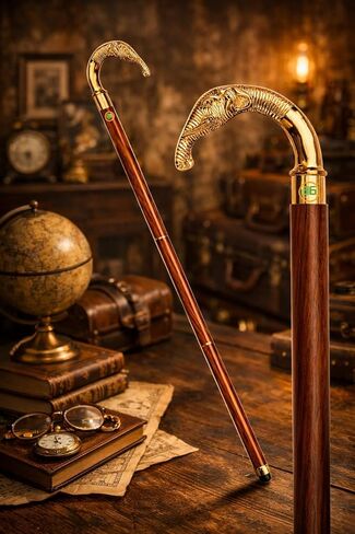 هدايا الوالدين الكبرى - عصا المشي الخشبية خمر مع مقبض النحاس في الفيل - قصب مصمم على الطراز العتيق للرجال والنساء in Kuwait