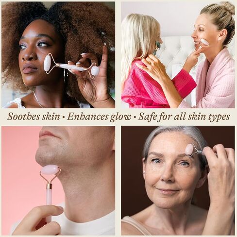 Rose Quartz Face Roller - Relaxation Gifts for Women, Skin Care Tools for Fine Lines and Wrinkles, Teenage Girl Gifts, Beauty Gift Ideas, Face Massager Tools, Facial Tools, Self Care Gifts for Women in Kuwait