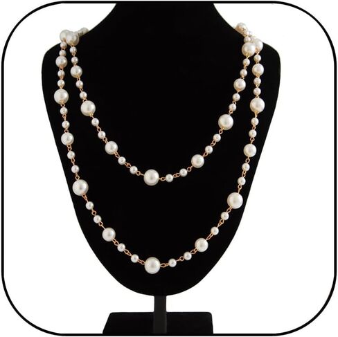 Gold and Long Pearl Necklaces for Women White Faux Pearl Necklace Camellia Flower Layered Pearl Necklace Charm Five Leaf Flower Sweater Chain Jewelry Gifts in Kuwait