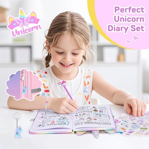 homicozy Unicorn Diary with Lock,Gift for 6 7 8 Year Old Girl,Glitter Seceret Journal for Kids with 160 Pages,Shiny Notebook for Writing and Drawing,Cute Stationery Back to School Gift in Kuwait
