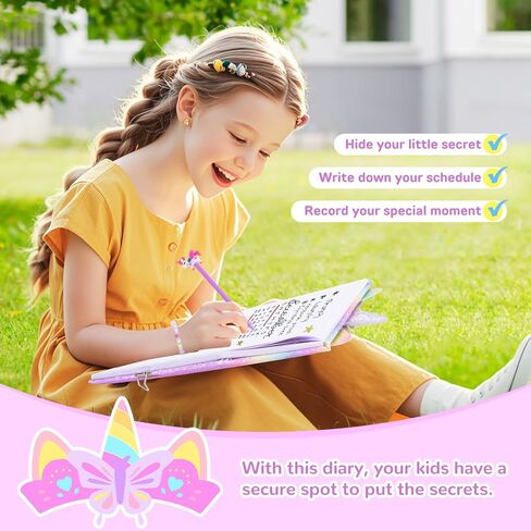 homicozy Unicorn Diary with Lock,Gift for 6 7 8 Year Old Girl,Glitter Seceret Journal for Kids with 160 Pages,Shiny Notebook for Writing and Drawing,Cute Stationery Back to School Gift in Kuwait