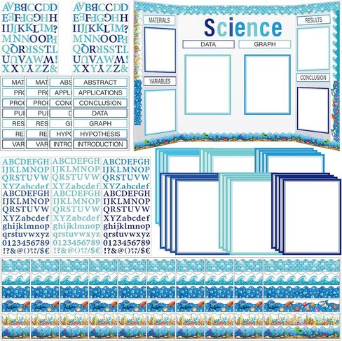 96 Pcs Science Fair Board Supplies Includes Self Adhesive Science Fair Project Titles Subtitles Presentation Bulletin Border Letter Stickers Classroom(Ocean Style) in Kuwait