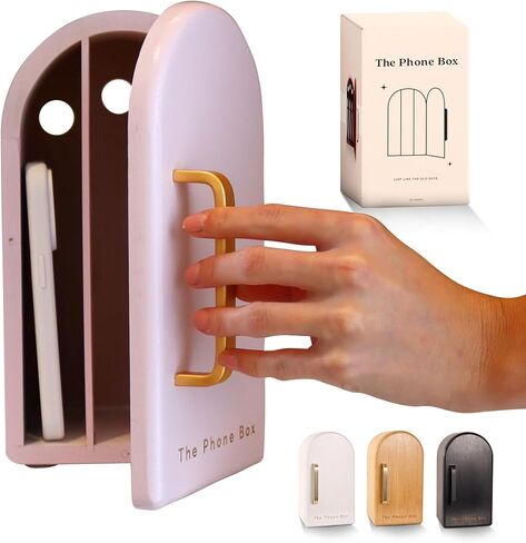 The Phone Box, Phone Holder, Decorative for The Home, Holds 6 Phones, for Family Time, Made from Bamboo Wood, Charging Holes, Free App (Wood) in Kuwait