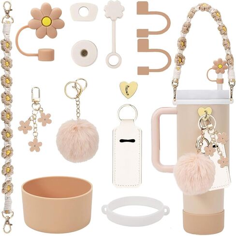 Stanley Cup Accessories Set Including Water Bottle Handle Strap, Siliocne Stanley Cup Boot, Siliocne Straw Cover, Stanley Charms for Stanley Cup 40oz & 30oz Tumbler in Kuwait