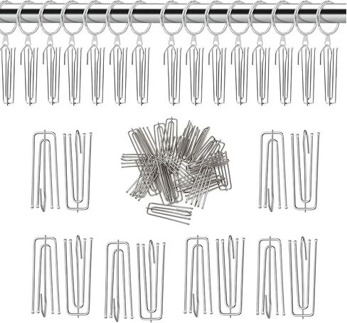 Urbanred 60 Pcs Pinch Pleat Curtain Hooks for Drapes, 4 Prongs Stainless Steel Pleated Tape Curtain Drapery Hooks/Clips/Pin/Clamp, Traverse Pleater Curtain Hanger, Curtain Pin Hooks in Kuwait