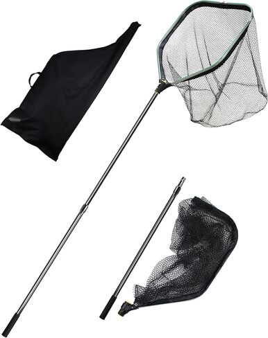 Saltwater Large Fishing Net with Handle Rubber Fishing Nets for Boat & Kayak Large Fishing Landing Net with Telescoping Pole Handle Mesh Fish Net Extend to 75.8-105.7in Net Depth 26.8in in Kuwait