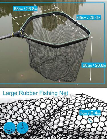 Saltwater Large Fishing Net with Handle Rubber Fishing Nets for Boat & Kayak Large Fishing Landing Net with Telescoping Pole Handle Mesh Fish Net Extend to 75.8-105.7in Net Depth 26.8in in Kuwait