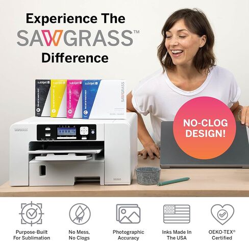 Sawgrass SG500 Sublimation Printer Bundle | Includes Professional Dye-Sublimation Printer, SubliJet UHD Inks & TruePix Sublimation Paper | Wi-Fi Connectivity | Create Custom Designs in Kuwait