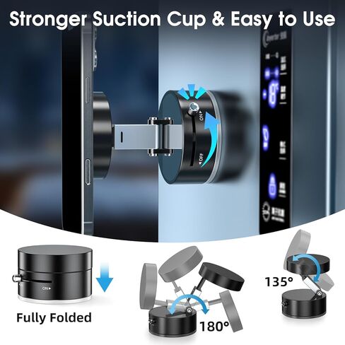 Vacuum Suction Magnetic Phone Holder, Upgrade Magnetic Suction Phone Mount Foldable & Retractable Vacuum Magnetic Phone Stand Double-Sided Magnetic Car Phone Holder for All Phones Car/Mirror/Gym-Black in Kuwait