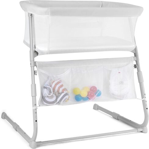 Cowiewie Bassinet Bedside Sleeper ، Baby Bassinets أعلى مكان على السرير ، سرير أطفال من 5 موضع ، 360 درجة من الجوانب الشبكية بجانب السرير ، ارتفاع (37.4 "-41.3") in Kuwait