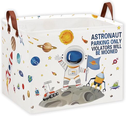 Outer Space Astronaut Nursery Easter Basket with Inspirational Quotes ,Boy Planets Rocket Storage Bin for Baby Nursery Kids Bedroom Playroom Decor,Cute Shelf Basket Toy Box Bin (white) in Kuwait