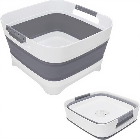 2.4 GAL (9L) حوض الغسيل القابل للطي والدلو ، الدلو القابل للطي مع قابس الصرف لمطبخ بالوعة المطبخ ، دلو صغير قابل للطي 5L لغسيل سيارة التخييم في الهواء الطلق (مجموعات من 2) in Kuwait