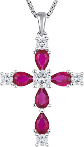 YL Cross Necklace for Women 925 Sterling Silver Halo Gemstone Pendant Birthstone Religious Jewelry for Mom in Kuwait