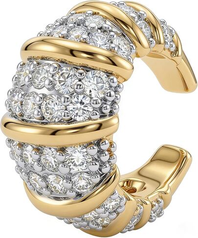 DREMMY STUDIOS أصفاد أذن نسائية غير ثقبية | أقراط زركونيا مكعبة مطلية بالذهب عيار 14 قيراط ملتفة بمشبك على حلق الغضروف | مجوهرات خفيفة الوزن لا تسبب الحساسية ذات سوار أذن واحد in Kuwait