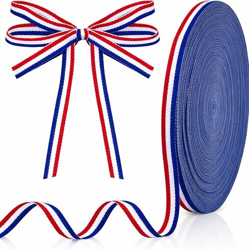 KINGLAKE Red White and Blue Patriotic Ribbon 3/8 Inch x 50 Yards Grosgrain Ribbon American Flag Striped Ribbon for Fourth of July Gift Wrapping Memorial Day Independence Day Wreath Bows DIY Crafts in Kuwait