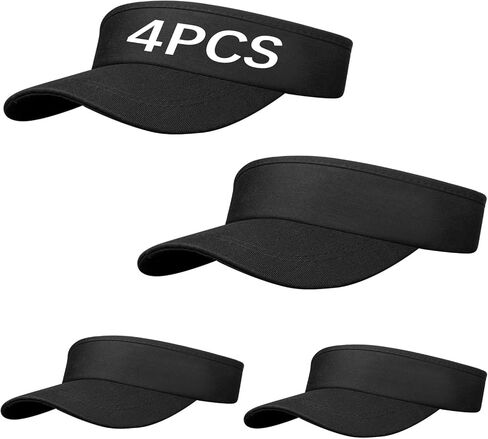 4 PCS Black Empty Top Hat Bulk Solid Color Blank Adjustable Sport Sun Visor Hats Athletic Visor Caps for Women and Men Summer Outdoor Anti Ultraviolet for Beach Golf Tennis Baseball in Kuwait