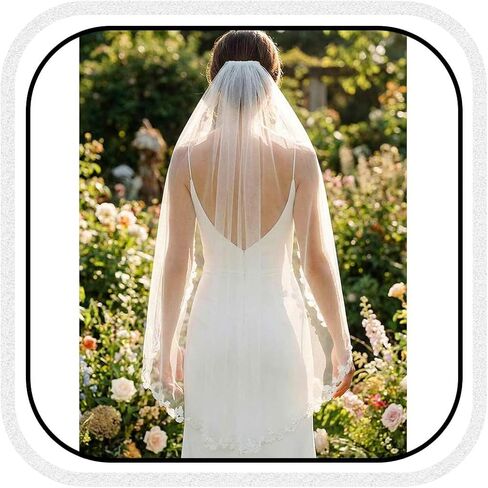 Latious Lace Bride Wedding Veils 1 Tier Bridal Veil White Fingertip Veils for Brides and Women in Kuwait
