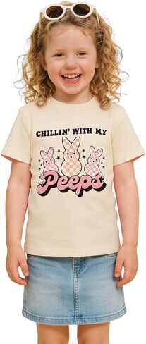 MODNTOGA Easter Bunny Shirt Girls Chillin' with My Peeps T-Shirt Toddler Girl Checkerboard Bunny Graphic Tee Tops 18M-12 Year in Kuwait