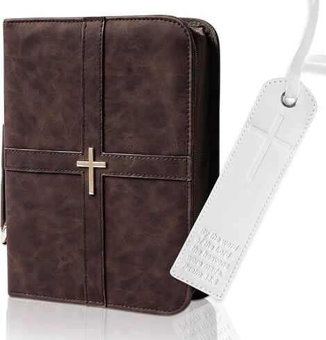 Bible Cover, Discreet & Elegant Design Bible Case, Strong and Sturdy Bible Bag, Brown Leather Bible Cover Case for Women or Men, Cross Design Bible Bags, Bible Cases for Women or Men, Bookmark in Kuwait
