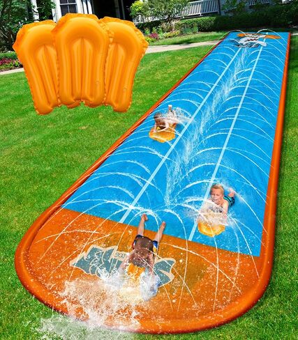 Slip and Water Slip，Slip Water Slide for Kids Backyard 22ft*3 Lane Orange,Summer Toys for Kids Outdoor with Sprinkler and 3 Bodyboards in Kuwait