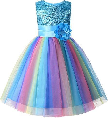 JerrisApparel Flower Girls Sequin Dress Rainbow Tutu Birthday Party Dress Pageant Gown in Kuwait