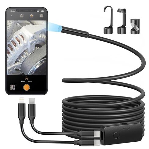Anykit USB Endoscope Camera with 8 Adjustable LED Lights, Semi-Rigid Broscope Snake Camera, IP67 Waterproof Inspection Cam Compatible with iPhone/iPad and Android Devices (9.8 ft) in Kuwait