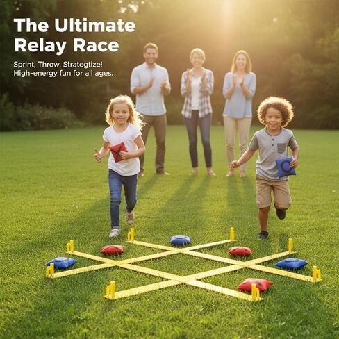 Tic Tac Toe Game - 4 Ft x 4 Ft Giant Bean Bag Toss Tic Tac Toe Outdoor Game for Backyard, Camping, Lawn, Fun Outdoor Games for The Family and Kids - Portable Yard Game Requires No Assembly in Kuwait