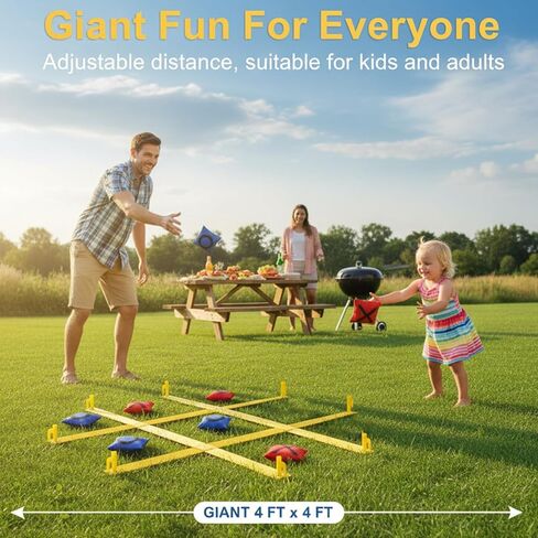 Tic Tac Toe Game - 4 Ft x 4 Ft Giant Bean Bag Toss Tic Tac Toe Outdoor Game for Backyard, Camping, Lawn, Fun Outdoor Games for The Family and Kids - Portable Yard Game Requires No Assembly in Kuwait