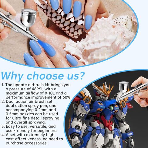 Airbrush Kit with Compressor Rechargeable Cordless Portable High-Pressure Air Brush Set with 0.3mm/0.5mm Nozzle and Cleaning Brush Set for Painting Art Model Makeup Nail Cake Decorating Tattoo Pink in Kuwait