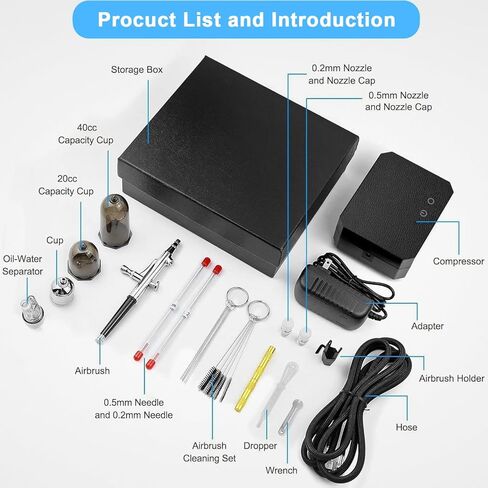 Airbrush Kit with Compressor Rechargeable Cordless Portable High-Pressure Air Brush Set with 0.3mm/0.5mm Nozzle and Cleaning Brush Set for Painting Art Model Makeup Nail Cake Decorating Tattoo Pink in Kuwait
