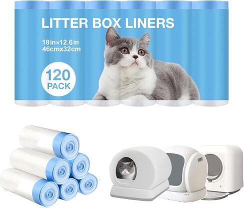 Cat Litter Bags 100 Pack, Thickened cat litter box liners, Leakproof Poop Bags & Waste Bags - Ultimate Odor Control and Leakproof Design,5 Rolls Drawstring Trash Bags for Automatic Litte(18x20inches） in Saudi Arabia