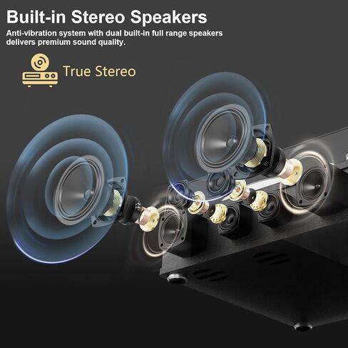 Vinyl Record Player and CD Player Combo, Internet Radio, Treble/Bass Gain, Pitch, USB Recording, Alarm Clock & Sleep, Bluetooth Vintage Turntable with Speakers & EQ, AUX in/Out & RCA Out, Black Wood in Kuwait