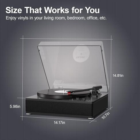 Vinyl Record Player and CD Player Combo, Internet Radio, Treble/Bass Gain, Pitch, USB Recording, Alarm Clock & Sleep, Bluetooth Vintage Turntable with Speakers & EQ, AUX in/Out & RCA Out, Black Wood in Kuwait