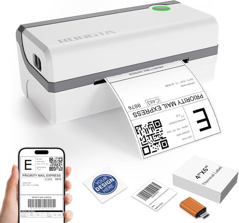 Rongta Bluetooth Thermal Shipping Label Printer, Wireless 4x6 Label Printer for Shipping Packages, Support Android, iPhone, Widely Used for Amazon, Ebay, Shopify, Etsy, USPS (Bluetooth+USB) in Kuwait