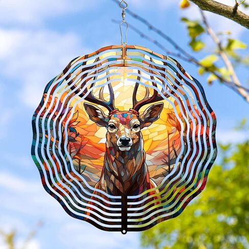 Deer Head Wind Spinner 3D Frosted Deer Head Wind Spinner Hanging for Yard and Garden Wind Spinner,Cute Deer Head Wind Spinners 10 Inch in Kuwait